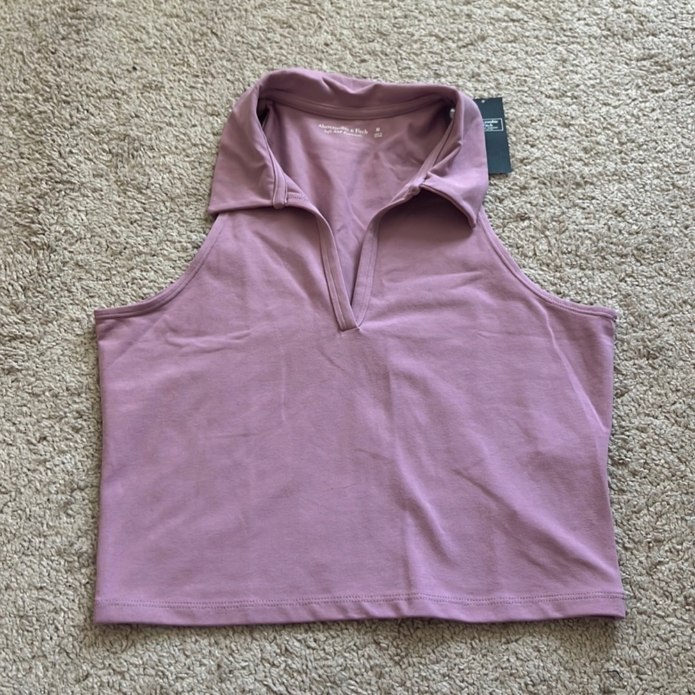Abercrombie & Fitch Soft A&F Essentials Purple Collared Crop Tank Top M
